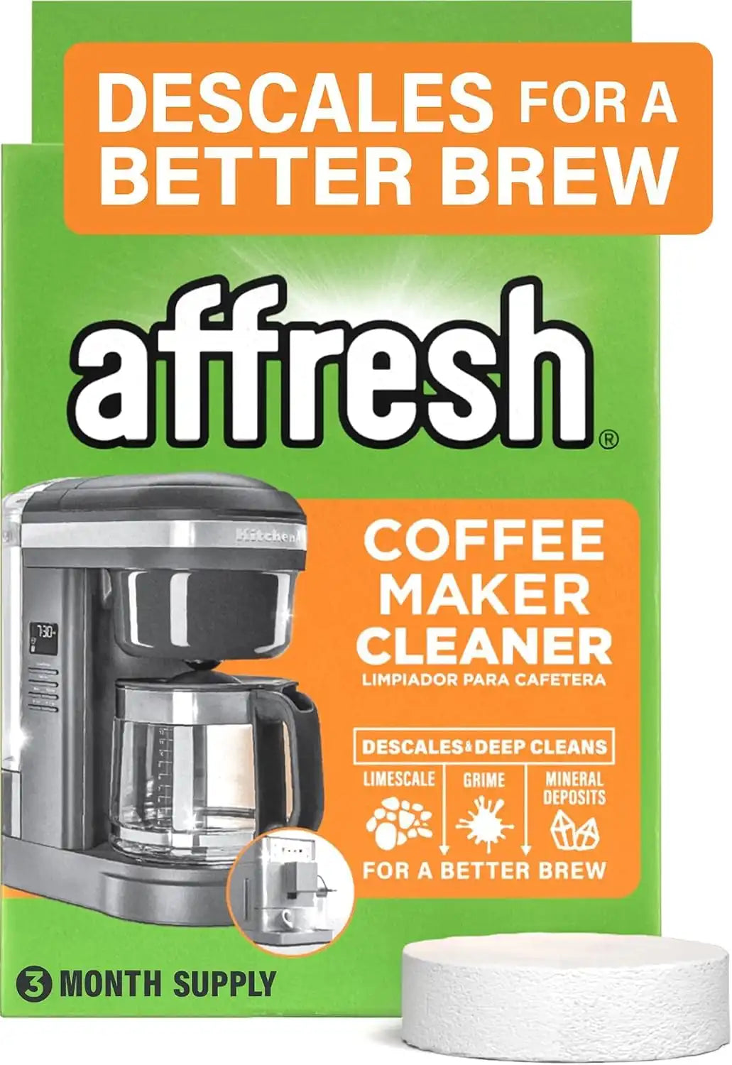 Affresh Coffee Maker Cleaner, Works with Multi-cup and Single-serve Brewers, 3 Tablets (Pack of 6)
