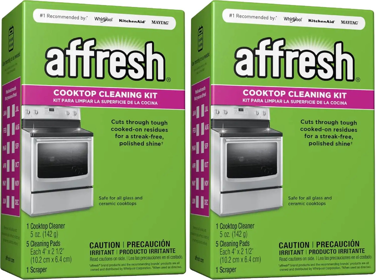 Affresh Cooktop Cleaning Kit, Safe for Glass & Ceramic Cooktops, Includes 5 oz cleaner, 5 pads, 1 scraper (Pack of 2)